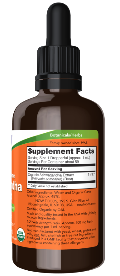 NOW Supplements, Ashwagandha Liquid Extract, Organic, Immune System Support, 2 fluid ounces