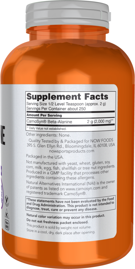 NOW Sports Nutrition, Beta-Alanine Pure Powder 2,000 mg, Muscular Endurance*, 500 Grams