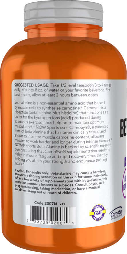 NOW Sports Nutrition, Beta-Alanine Pure Powder 2,000 mg, Muscular Endurance*, 500 Grams