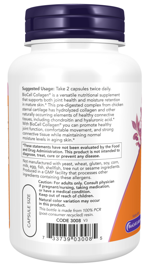 NOW Supplements, BioCell Collagen® Hydrolyzed Type II, Clinically Validated, 120 Veg Capsules