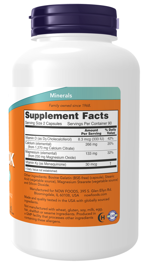 NOW Supplements, Cal-Mag DK with Vitamin D-3 and Vitamin K-2, Supports Bone Health*, 180 Capsules