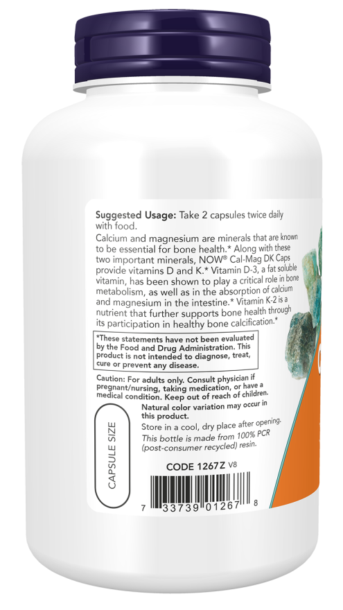 NOW Supplements, Cal-Mag DK with Vitamin D-3 and Vitamin K-2, Supports Bone Health*, 180 Capsules