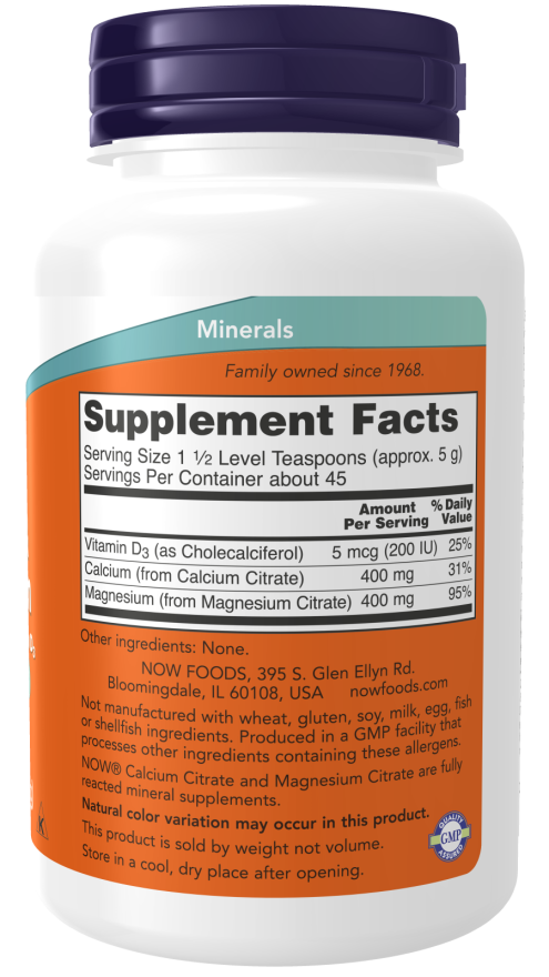 NOW Supplements, Calcium & Magnesium Citrate Powder with Vitamin D3, Supports Bone Health*, 8-Ounce