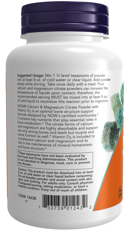 NOW Supplements, Calcium & Magnesium Citrate Powder with Vitamin D3, Supports Bone Health*, 8-Ounce