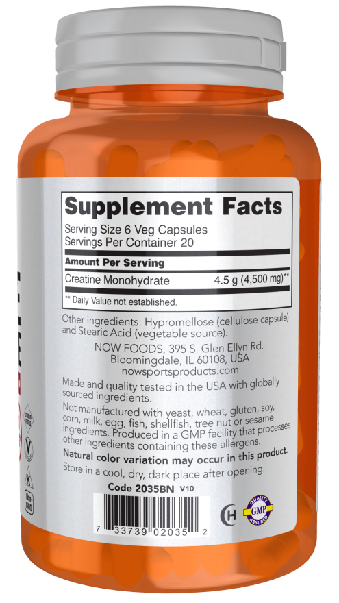 NOW Sports Nutrition, Creatine Monohydrate 750 mg, Mass Building*/Energy Production*, 120 Veg Capsules