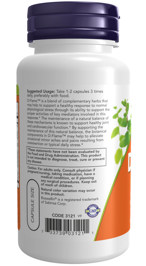 NOW Supplements, D-Flame™ with a Blend of Complementary Herbs, Overexertion Support*, 90 Veg Capsules