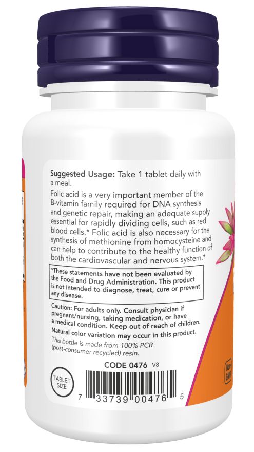 NOW Supplements, Folic Acid 800 mcg + B-12 (Cyanocobalamin) 25 mcg, B Complex Vitamin, 250 Tablets