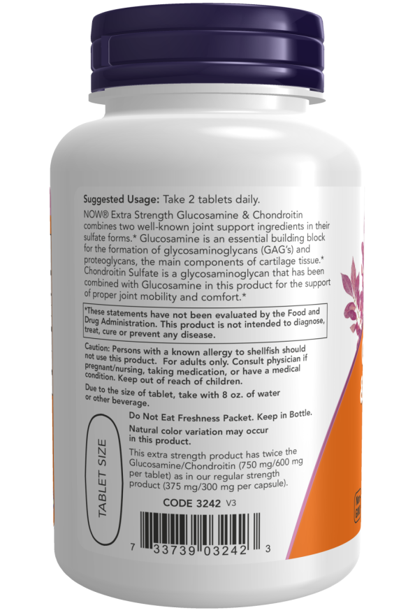 NOW Supplements, Glucosamine & Chondroitin Extra Strength, Sulfate Forms, 60 Tablets