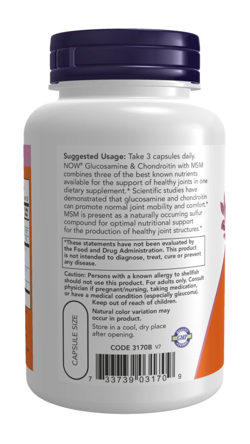 NOW Supplements, Glucosamine & MSM plus Chondroitin Sulfate, Joint Health*, 90 Veg Capsules