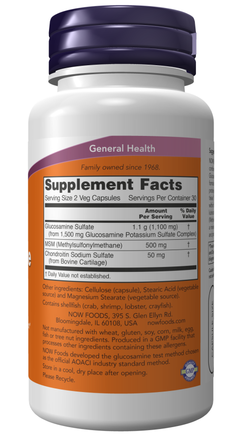 NOW Supplements, Glucosamine & MSM plus Chondroitin Sulfate, Joint Health*, 60 Veg Capsules