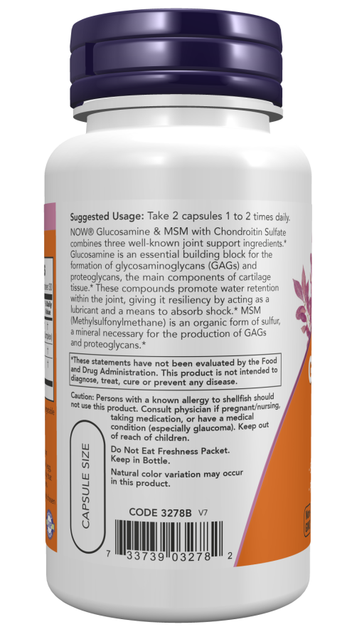 NOW Supplements, Glucosamine & MSM plus Chondroitin Sulfate, Joint Health*, 60 Veg Capsules