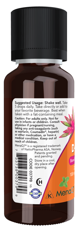 NOW Supplements, Liquid D-3 & MK-7 with 2,500 IU Vitamin D-3 & 100 mcg Vitamin K-2 per 5 drops, 1-Ounce