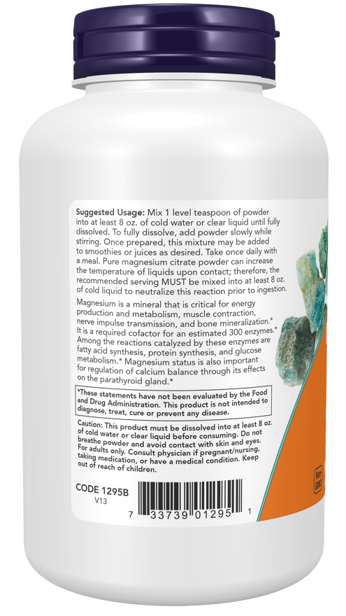 NOW Supplements, Magnesium Citrate Pure Powder, Enzyme Function*, Nervous System Support*, 8-Ounce
