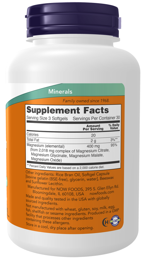 NOW Supplements, Magnesium Citrate, With Glycinate & Malate, Nervous System Support*, 90 Softgels