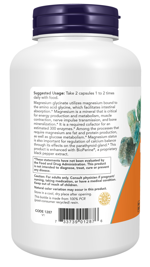 NOW Supplements, Magnesium Glycinate with BioPerine, 180 Veg Capsules