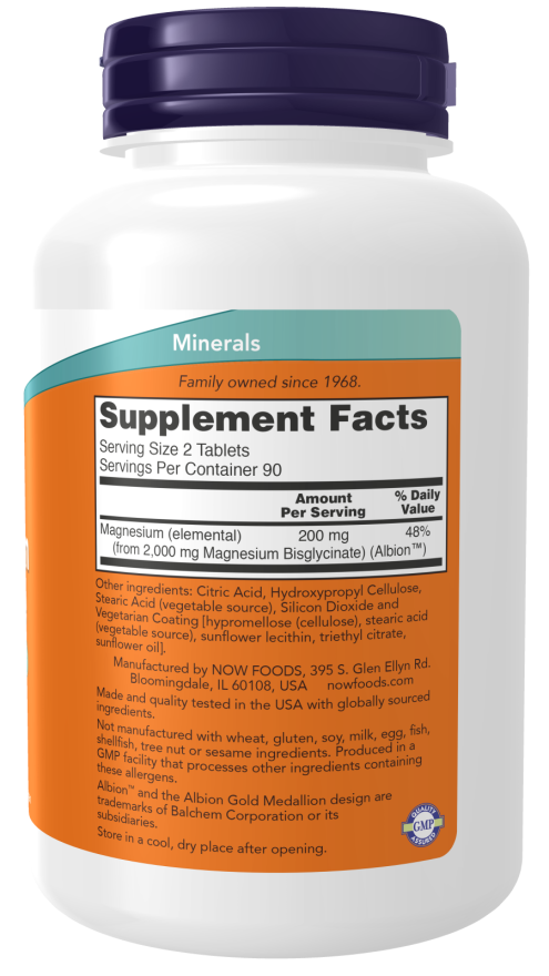 NOW Supplements, Magnesium Glycinate 100 mg, Highly Absorbable Form, 180 Tablets