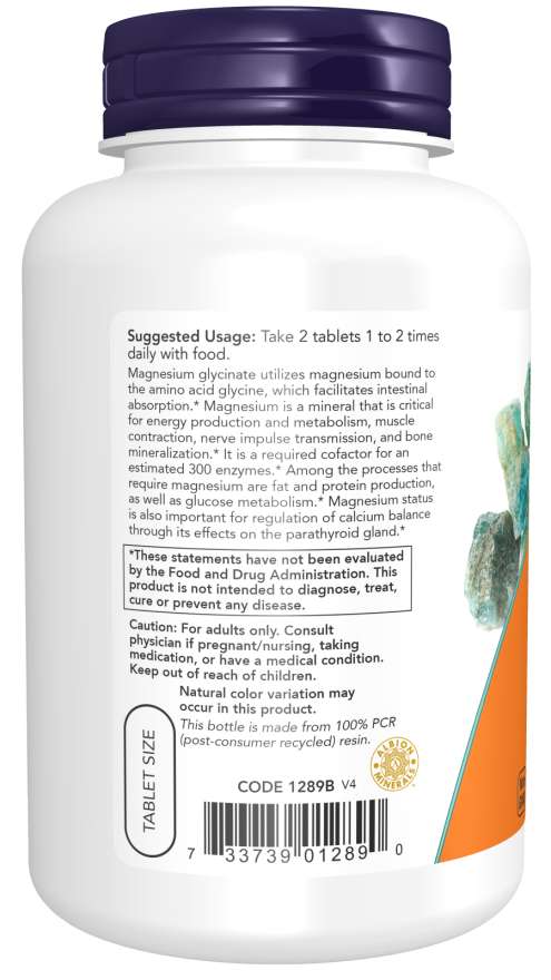 NOW Supplements, Magnesium Glycinate 100 mg, Highly Absorbable Form, 180 Tablets