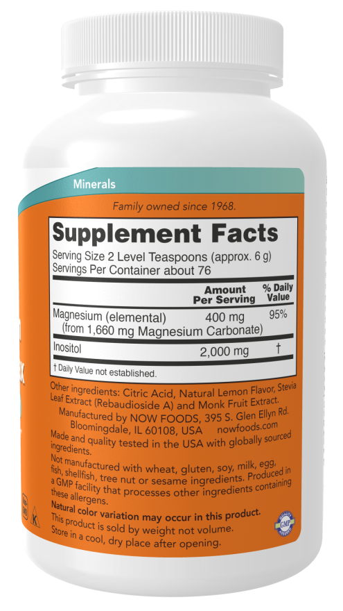 NOW Supplements,powder Magnesium Inositol Relax, Nervous System Support*, Fizzy Lemonade Flavor, 16-Ounce