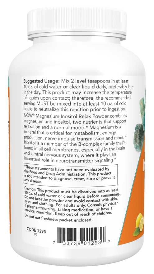 NOW Supplements,powder Magnesium Inositol Relax, Nervous System Support*, Fizzy Lemonade Flavor, 16-Ounce
