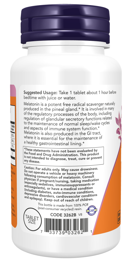 NOW Supplements, Melatonin 1 mg, with Co-Factor Nutrients, Healthy Sleep Cycle*, 100 Tablets