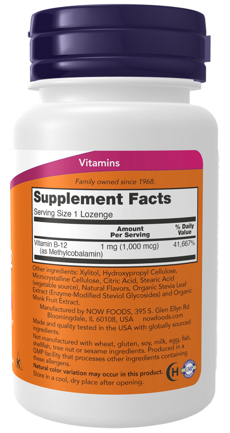 NOW Supplements, Methyl B-12 (Methylcobalamin) 1,000 mcg, Nervous System Health*, 100 Lozenges