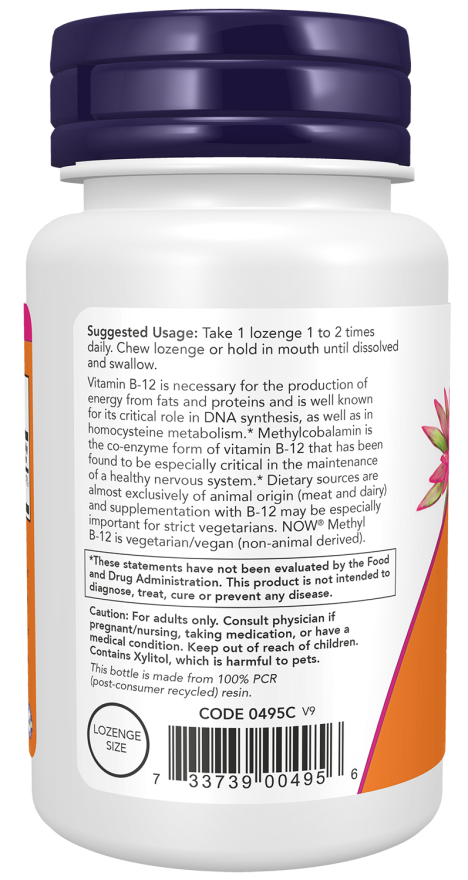 NOW Supplements, Methyl B-12 (Methylcobalamin) 1,000 mcg, Nervous System Health*, 100 Lozenges
