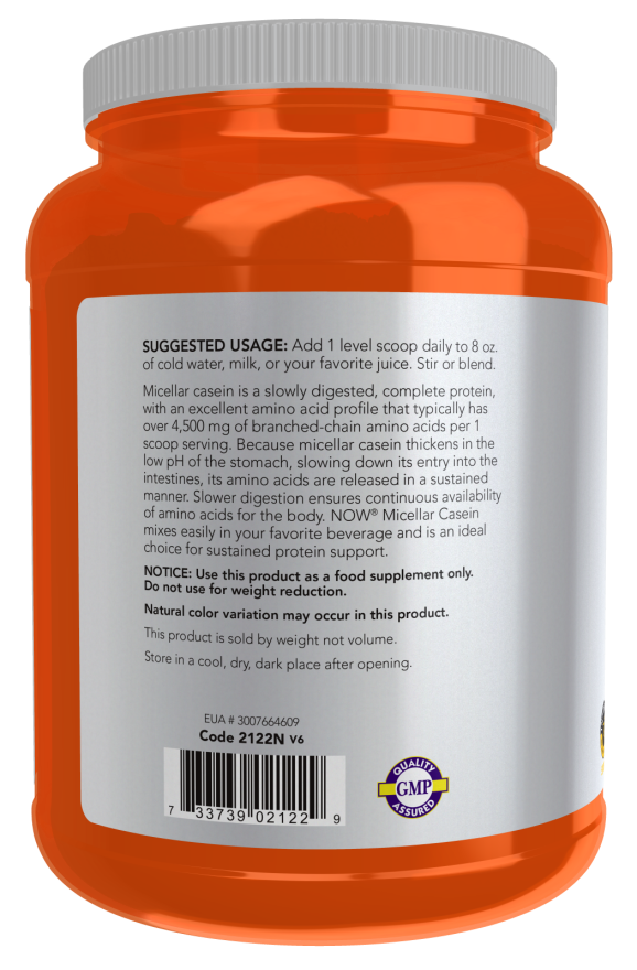 NOW Sports Nutrition, Micellar Casein 19 g, Slow Release, Unflavored Powder, 1.8-Pound