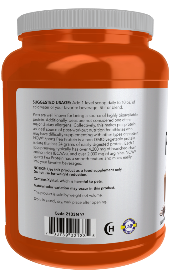 NOW Sports Nutrition, Pea Protein 24 g, Easily Digested, Creamy Chocolate Powder, 2-Pound