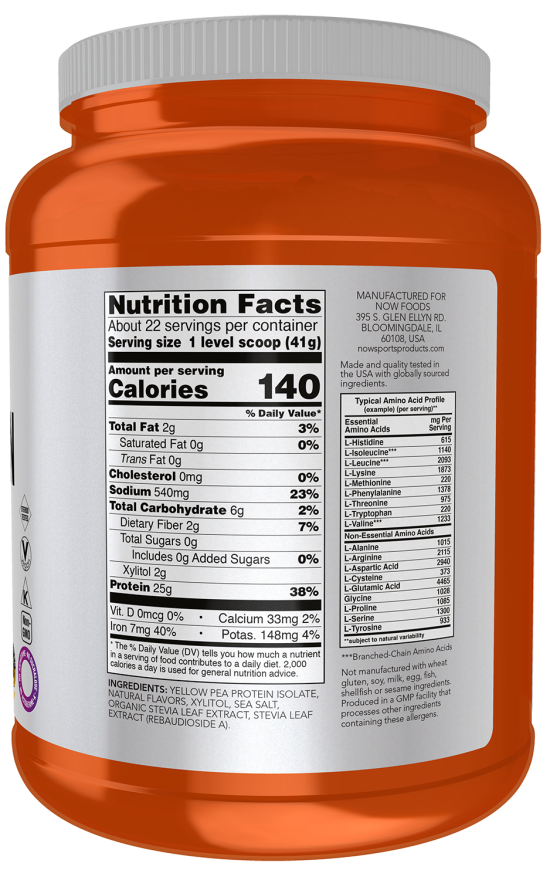 NOW Sports Nutrition, Pea Protein 25 g With BCAAs, Easily Digested, Vanilla Toffee Powder, 2-Pound
