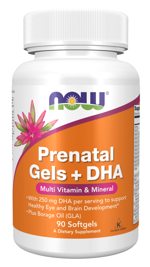 NOW Supplements, Prenatal Gels + DHA with 250 mg DHA per serving, plus Borage Oil (GLA), 90 Softgels
