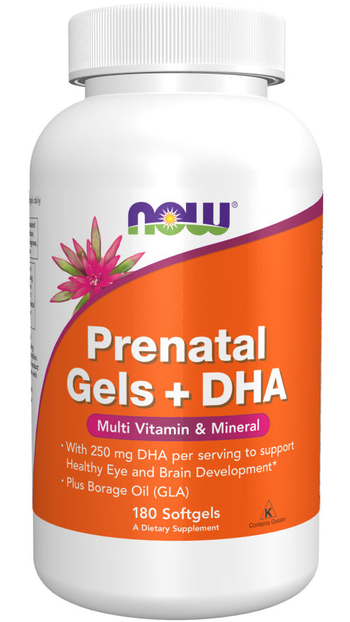 NOW Supplements, Prenatal Gels + DHA with 250 mg DHA per serving, plus Borage Oil (GLA), 90 Softgels