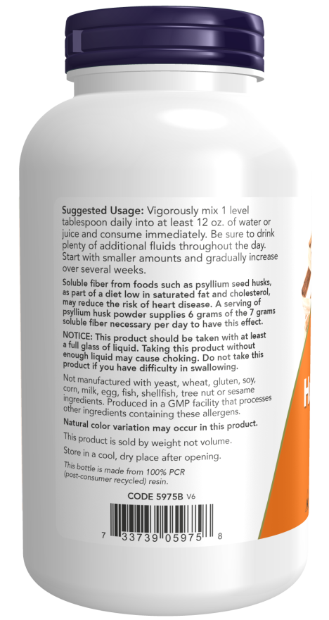 NOW Foods - Psyllium Husk Powder - Soluble Fiber, 12 oz.