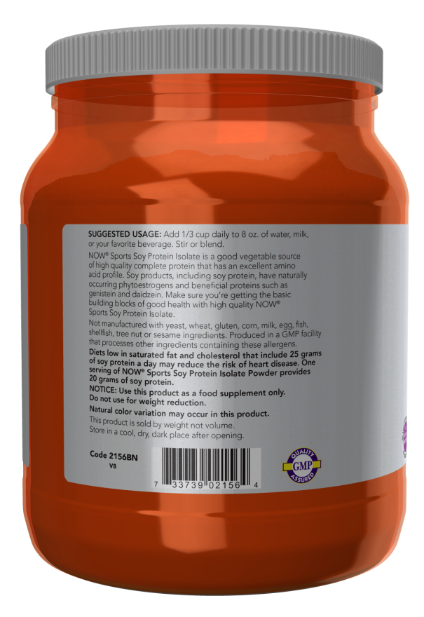 NOW Sports Nutrition, Soy Protein Isolate 20 G, 0 Carbs, Unflavored Powder, 1.2-Pound