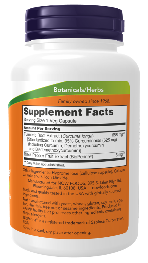 NOW Supplements, Turmeric Curcumin with BioPerine, Immune System Support, Standardized to 95% Curcuminoids, Enhanced Absorption*, 90 Veg Capsules