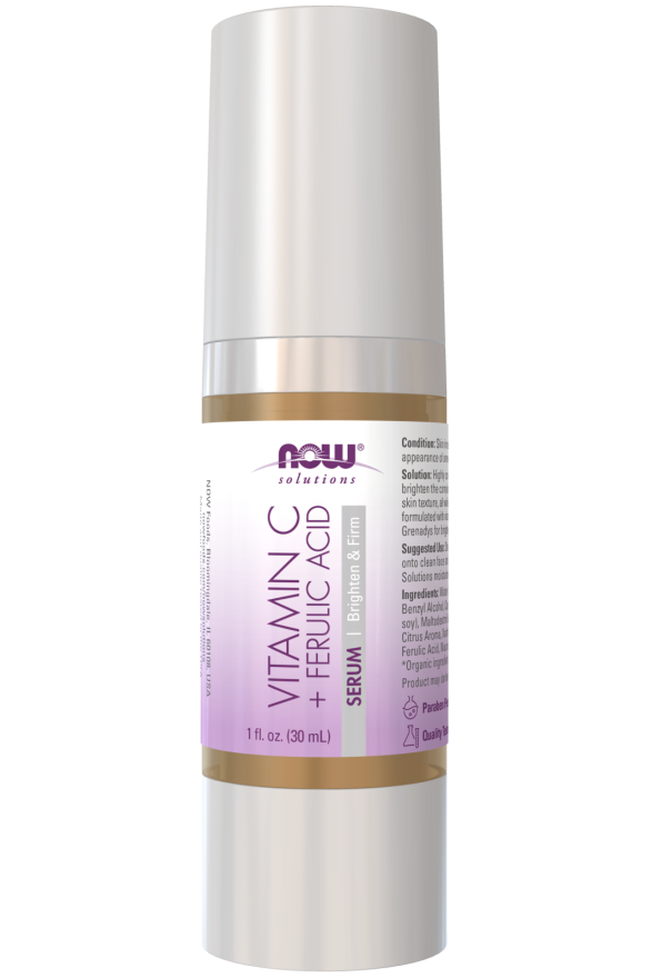 NOW Solutions, Vitamin C Serum Plus Ferulic Acid, Skin Brightening and Tightening, Highly Concentrated, 1-Ounce