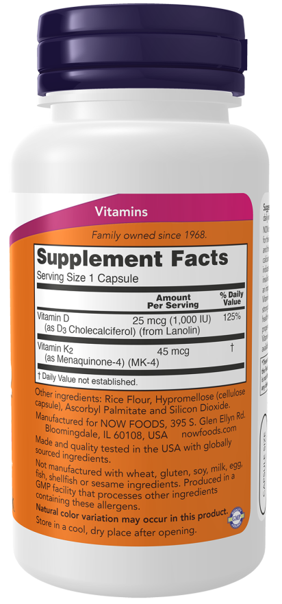 NOW Foods Vitamin D-3 & K-2 - 120 Veg Capsules