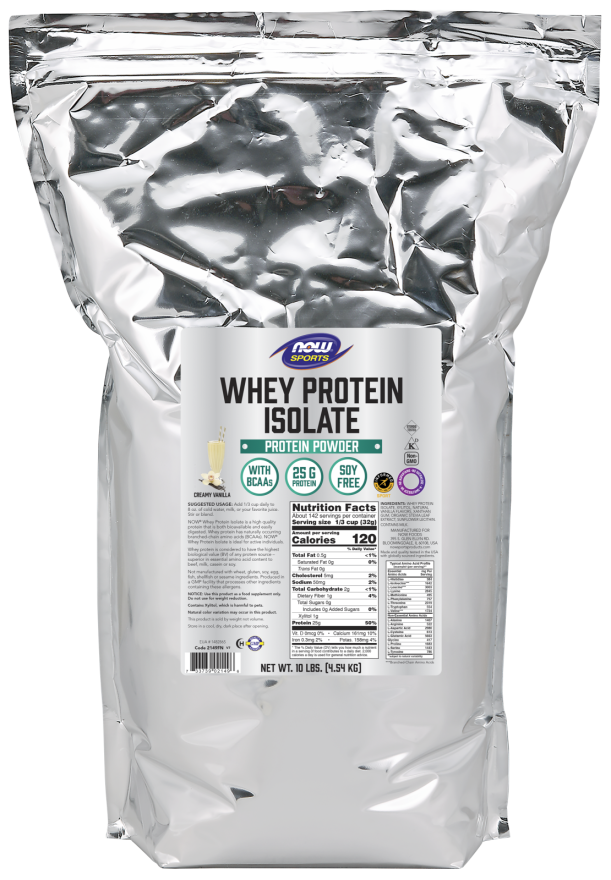 NOW Sports Nutrition, Whey Protein Isolate, 25 G With BCAAs, Creamy Vanilla Powder, 1.8-Pound