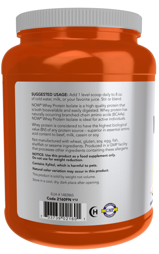 NOW Sports Nutrition, Whey Protein Isolate, 25 G With BCAAs, Creamy Vanilla Powder, 1.8-Pound