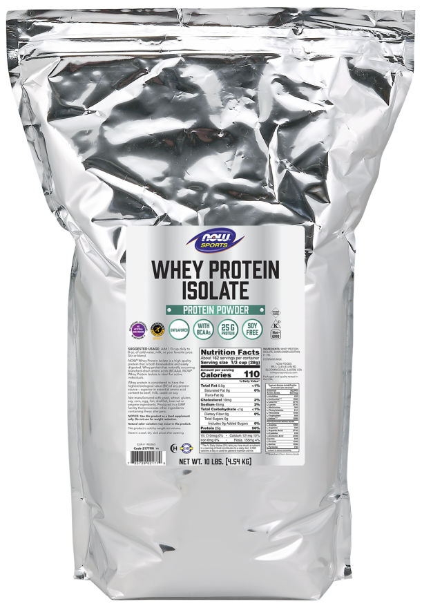 NOW Sports Nutrition, Whey Protein Isolate, 25 g With BCAAs, Unflavored Powder, 1.2-Pound