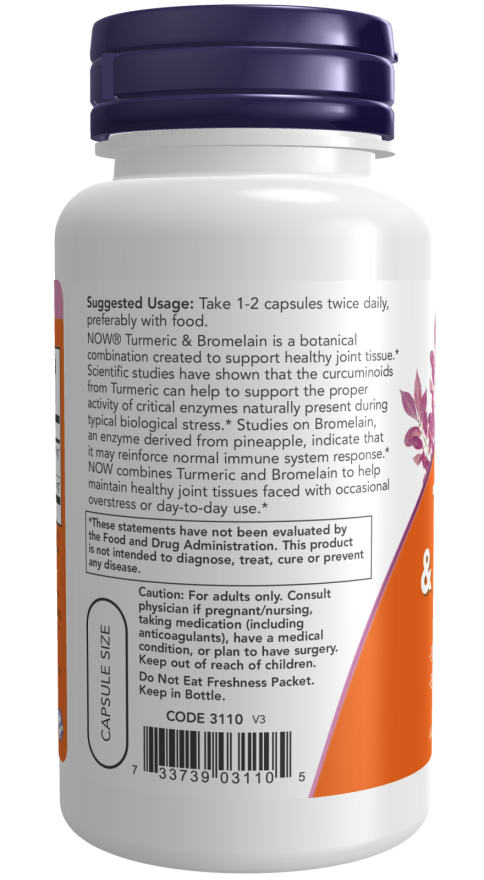 NOW Supplements, Turmeric & Bromelain (Standardized Turmeric Extract) with Bromelain 2400 GDU/g, 90 Veg Capsules