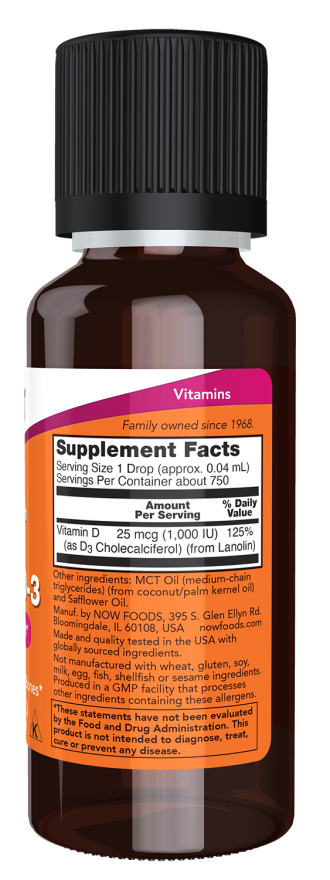 NOW Foods Liquid Vitamin D3 Extra Strength - 1000 IU - 1 fl oz