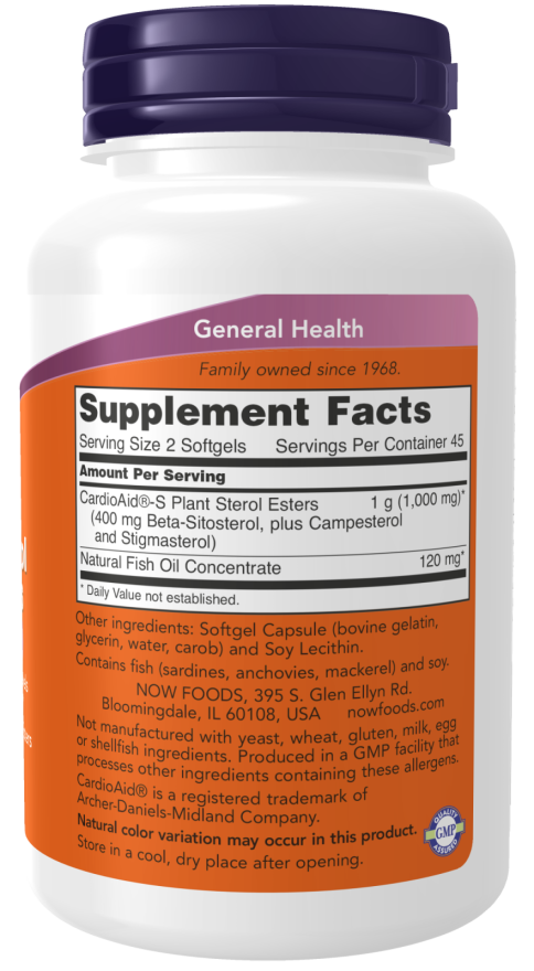 NOW Supplements, Beta-Sitosterol Plant Sterols with CardioAid®-S Plant Sterol Esters and Added Fish Oil, 90 Softgels