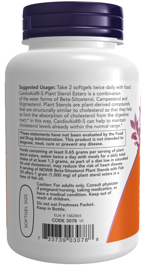 NOW Supplements, Beta-Sitosterol Plant Sterols with CardioAid®-S Plant Sterol Esters and Added Fish Oil, 90 Softgels