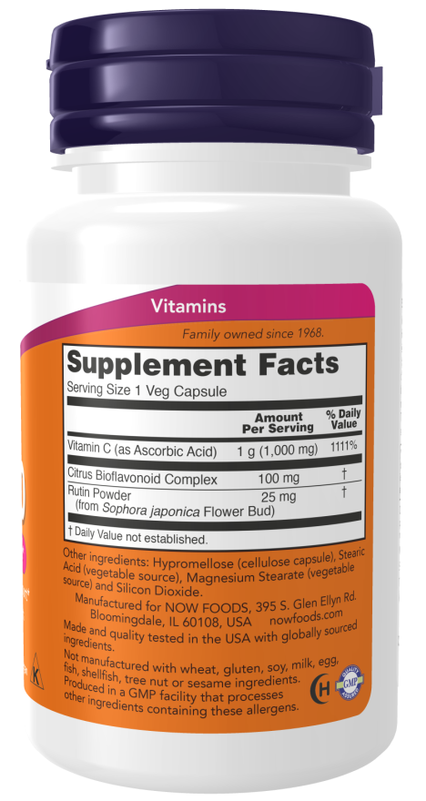 NOW Supplements, Vitamin C-1,000 with Rose HIPS & Bioflavonoids, Antioxidant Protection*, 30 Veg Capsules