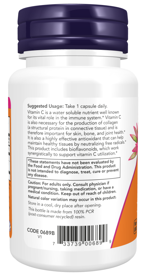 NOW Supplements, Vitamin C-1,000 with Rose HIPS & Bioflavonoids, Antioxidant Protection*, 30 Veg Capsules