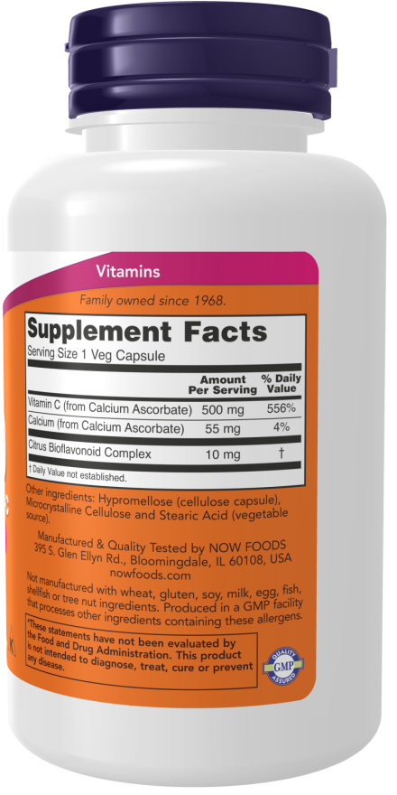 NOW Supplements, Vitamin C-500 Calcium Ascorbate, Antioxidant Protection*, 100 Veg Capsules