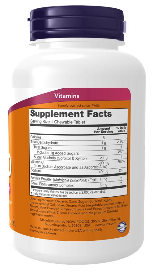 NOW Supplements, Vitamin C-500, Antioxidant Protection*, Cherry Flavor, 100 Chewable Lozenges