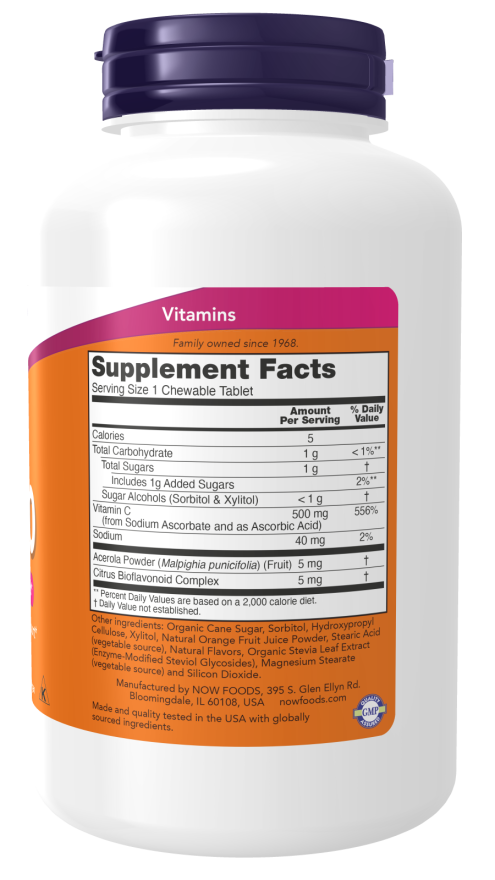 NOW Supplements, Vitamin C-500, Antioxidant Protection*, Orange Juice Flavor, 100 Chewable Lozenges