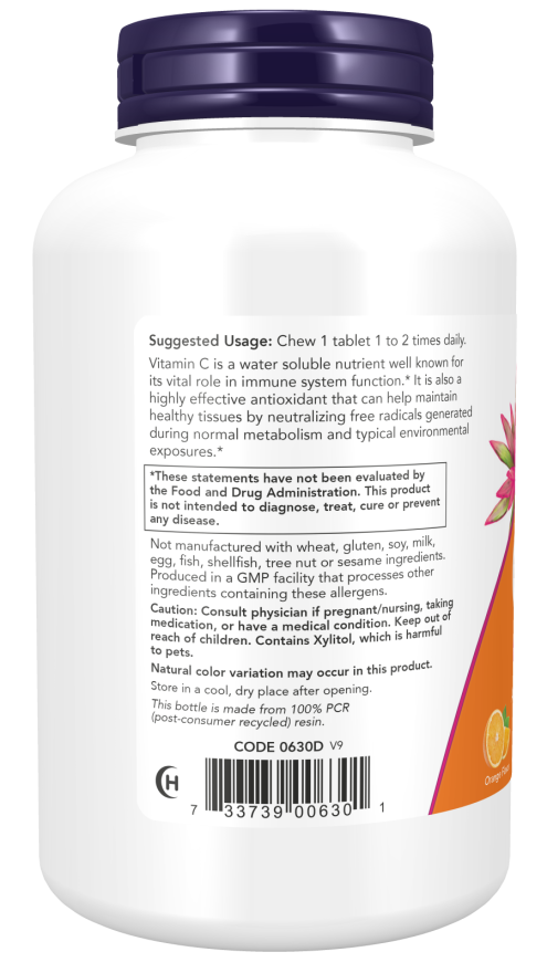 NOW Supplements, Vitamin C-500, Antioxidant Protection*, Orange Juice Flavor, 100 Chewable Lozenges