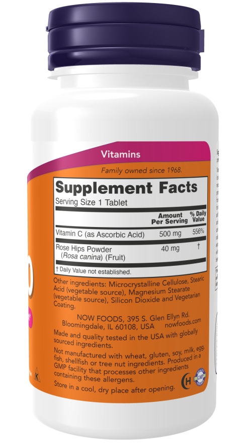 NOW Supplements, Vitamin C-500 with Rose Hips, Antioxidant Protection*, 100 Tablets